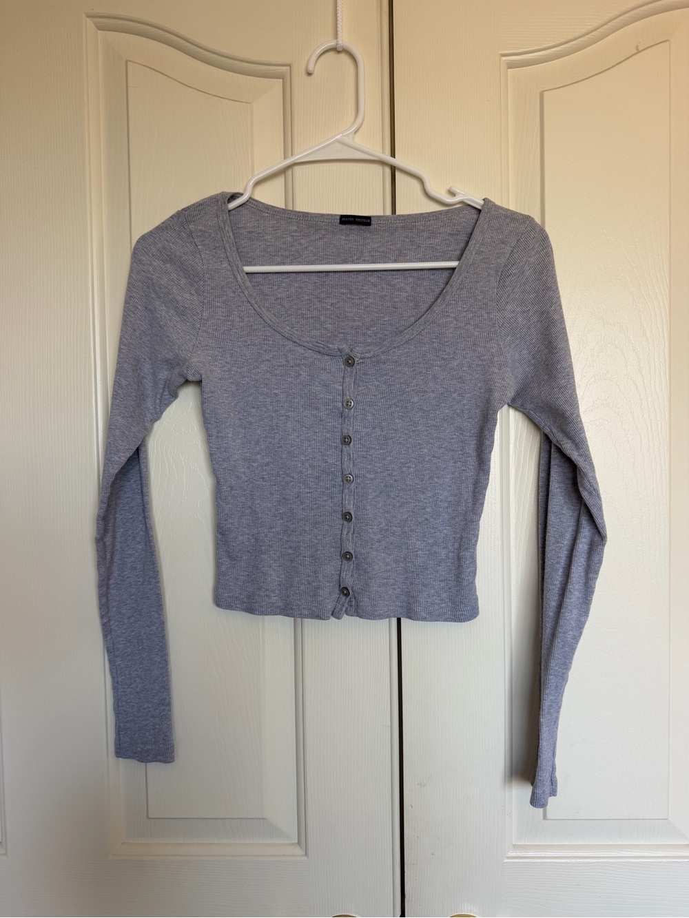 Brandy Melville Heather Gray Scoop-Neck Button Long Sleeve Top